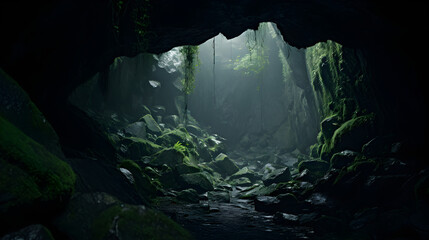 Mysterious Cavernous Expanse: A Spectacle of Nature's Formidable Beauty and Uncharted Darkness - obrazy, fototapety, plakaty