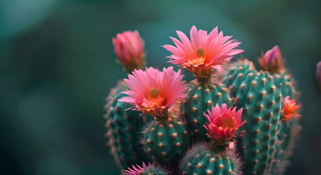 Solitary cactus with vibrant flowers, representing resilience and beauty