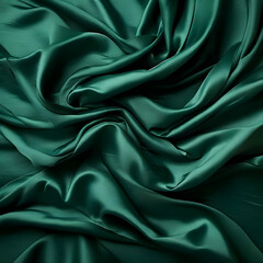 Fototapeta premium Abstract green background cloth or wavy folds of silk texture satin for wallpaper design, elegant material or creative design.