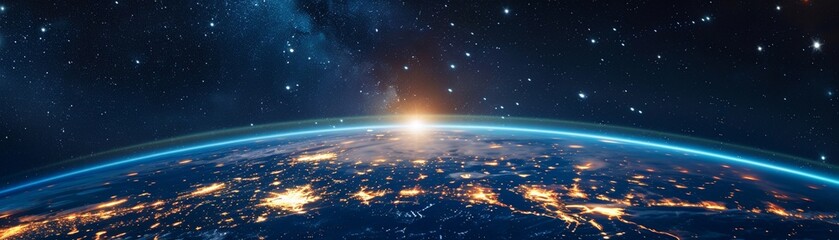 A view of the Earth from space with a bright sun in the middle - obrazy, fototapety, plakaty