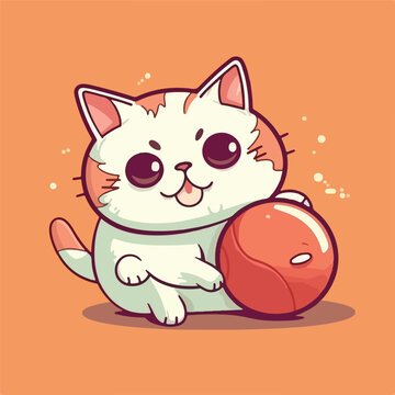 Cat with paw on ball cartoon vector illustration