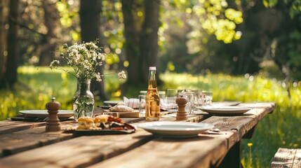 Table is perfect for a modern picnic stock photo 