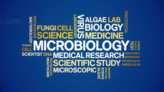 Microbiology animated word cloud;text design animation tag kinetic typography seamless loop.