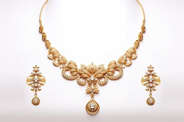 Fototapeta premium Wedding gold necklace with earrings 