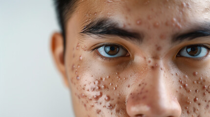 close up of acne on male face
