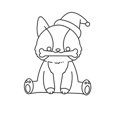 A cartoon dog is sitting on the ground with a bone in its mouth. The dog is wearing a hat and he is enjoying its meal