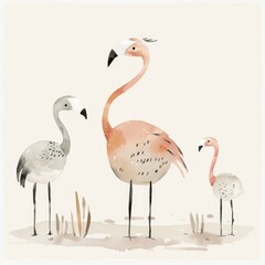 Obraz premium Pink flamingo art illustration
