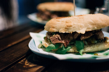 Argentinian steak sandwich food photography - obrazy, fototapety, plakaty