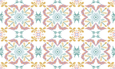 Hand draw geometric ethnic floral cross stitch embroidery.oriental pattern traditional.Aztec style abstract vector illustration.great for textiles, banners, wallpapers, wrapping vector design.
