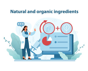 Natural and organic ingredients in skincare illustration. Harnessing botanical extracts for pure formulations.