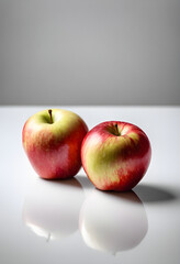 Red and green apples with white background.