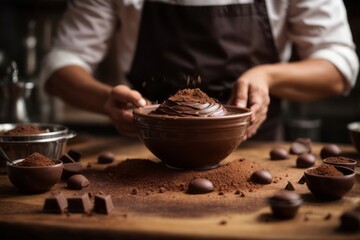Fototapeta na wymiar chef making handmade dessert chocolate bread