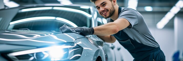 Man Waxing Car in Garage