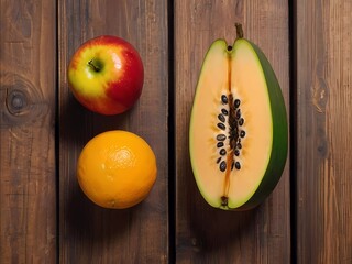 fresh fruit on wooden table