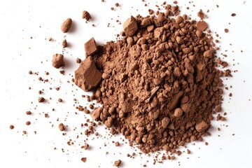 A pile of brown powder with a few pieces of it missing. The powder is likely a type of chocolate or cocoa powder