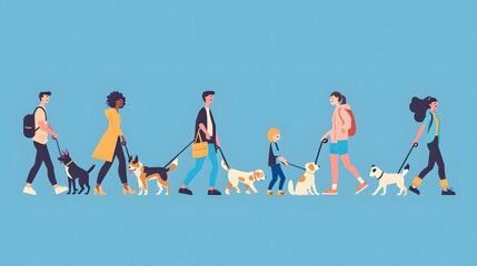 Fototapeta premium people walking with pet