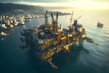 offshore platform for oil production. oil industry - obrazy, fototapety, plakaty