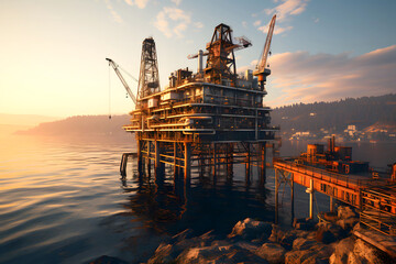 offshore platform for oil production. oil industry - obrazy, fototapety, plakaty