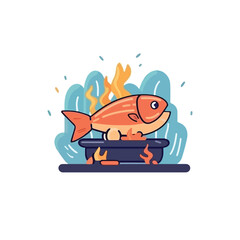 Cooking fish on bonfire icon design. isolated 