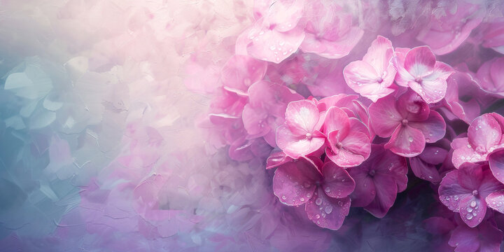 Illustration of  Pink Hydrangea flower. Oil painting. natural banner.