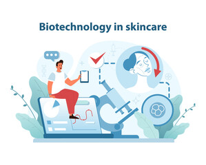 Biotechnology in skincare illustration. Merging cellular research with beauty regimes.