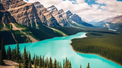 Imagine banff national park canada turquoise lakes snow capped mountains pristine wilderness - obrazy, fototapety, plakaty