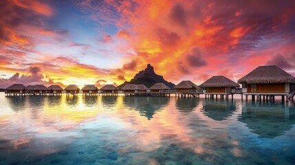 Imagine bora bora french polynesia overwater bungalows vibrant coral reefs serene lagoons