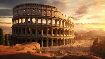 Imagine colosseum rome italy ancient amphitheater historic architecture roman ruins - obrazy, fototapety, plakaty
