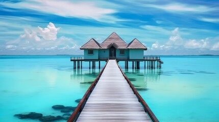 Obraz premium Maldives overwater bungalows white sand beaches crystal clear turquoise waters