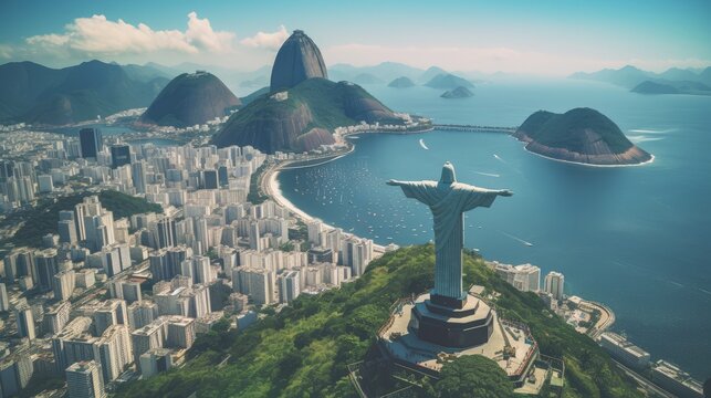 Rio de janeiro brazil christ the redeemer statue sugarloaf mountain copacabana beach