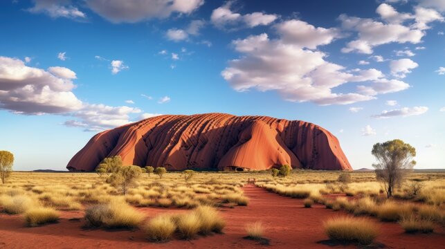 The uluru australia massive sandstone monolith sacred aboriginal site desert landscape