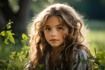 Naklejka premium portrait of a beautiful girl walking in nature