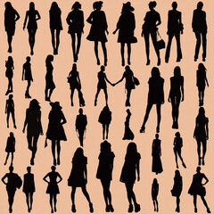 set of silhouettes of fashion people posing in style showing diversity and glamour