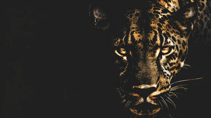 Front view of Panther on black background. Wild animals banner w