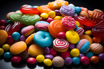 set of different types of colored sweet candies in the form of sea stones
