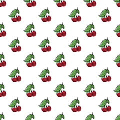 Seamless pattern with cherry doodle for decorative print, wrapping paper, greeting cards, wallpaper and fabric
