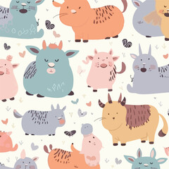 Cute animals seamless background. Seamless pattern