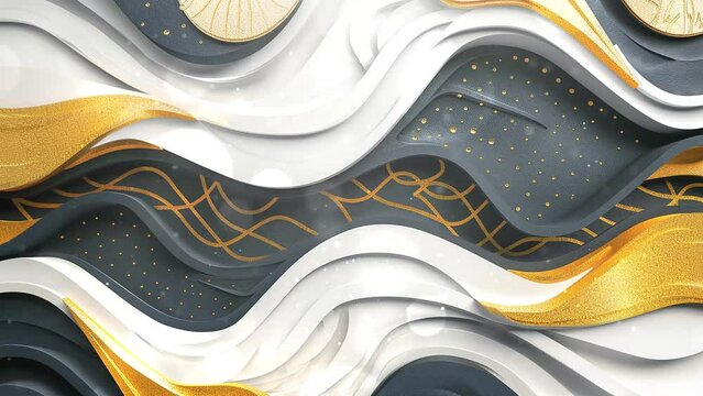 luxury abstract decoration gold white black in paper cut style background . seamless looping overlay 4k virtual video animation background