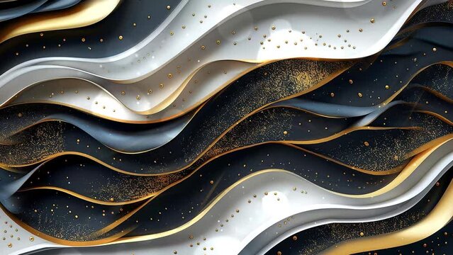 abstract decoration gold white black luxury paper cut background . seamless looping overlay 4k virtual video animation background