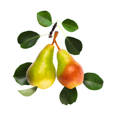 Fresh pears with leaves renderingisolated on transparent background