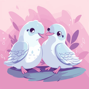 Cute doves in love cartoon vector illustration 