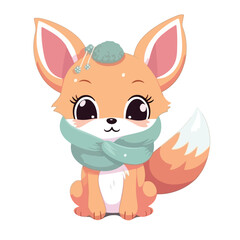 Cute fox with scarf and Earmuffs over white backgro