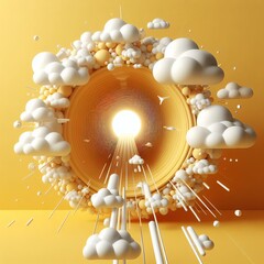 Abstract Yellow 3D Render with Floating Clouds