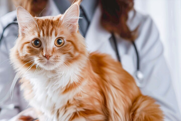Veterinarian examines cat in veterinary practice