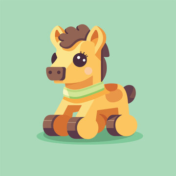 Cute horse wooden child toy flat style icon vector