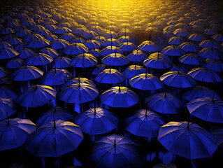 large set of open colored umbrellas. background abstraction. concept of closedness in society and incognito