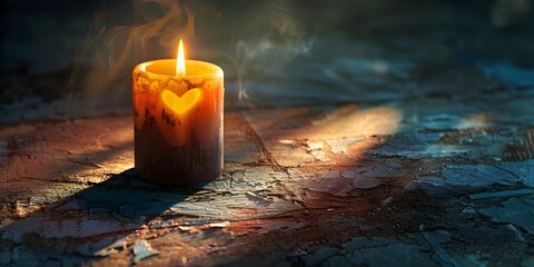 Cozy Candlelight Casting Heart Shaped Shadows Evoking Love and Tranquility - obrazy, fototapety, plakaty