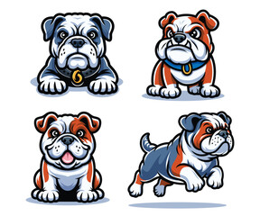 Dog pet cartoon, A set of bulldog cartoon vector illustration, cute bulldog character mascot