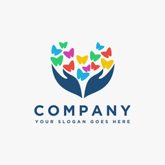 abstract open hand and butterfly love logo icon vector template on white background