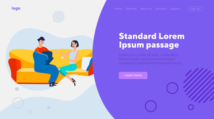 Young woman treating her sick boyfriend. Relationship, couple, cure flat vector illustration. Flu, influenza, disease, health care concept for banner, website design or landing web page